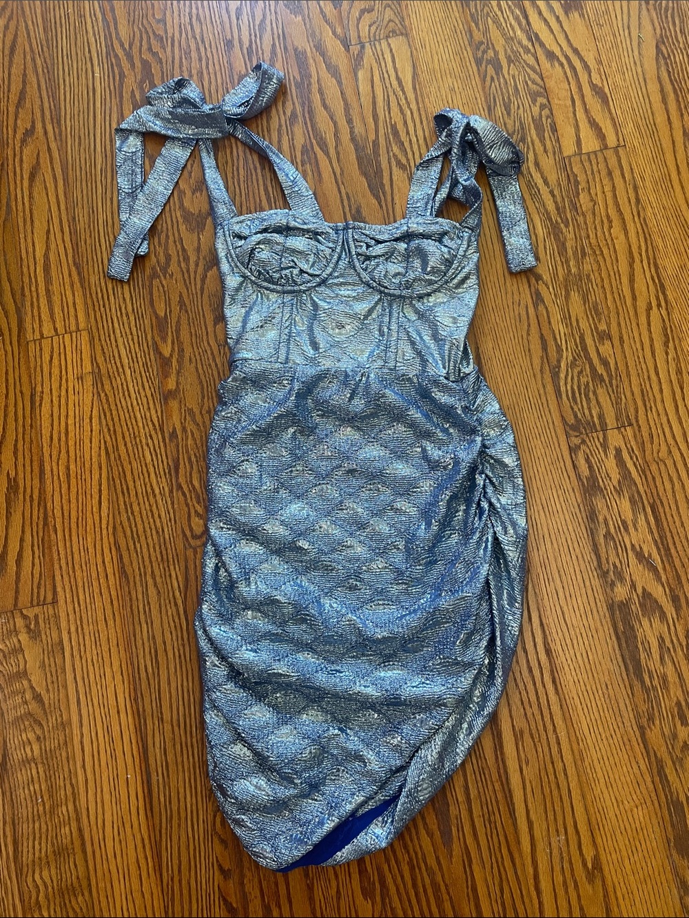 Lioness Silver Metallic Tie-Strap Bodycon Dress